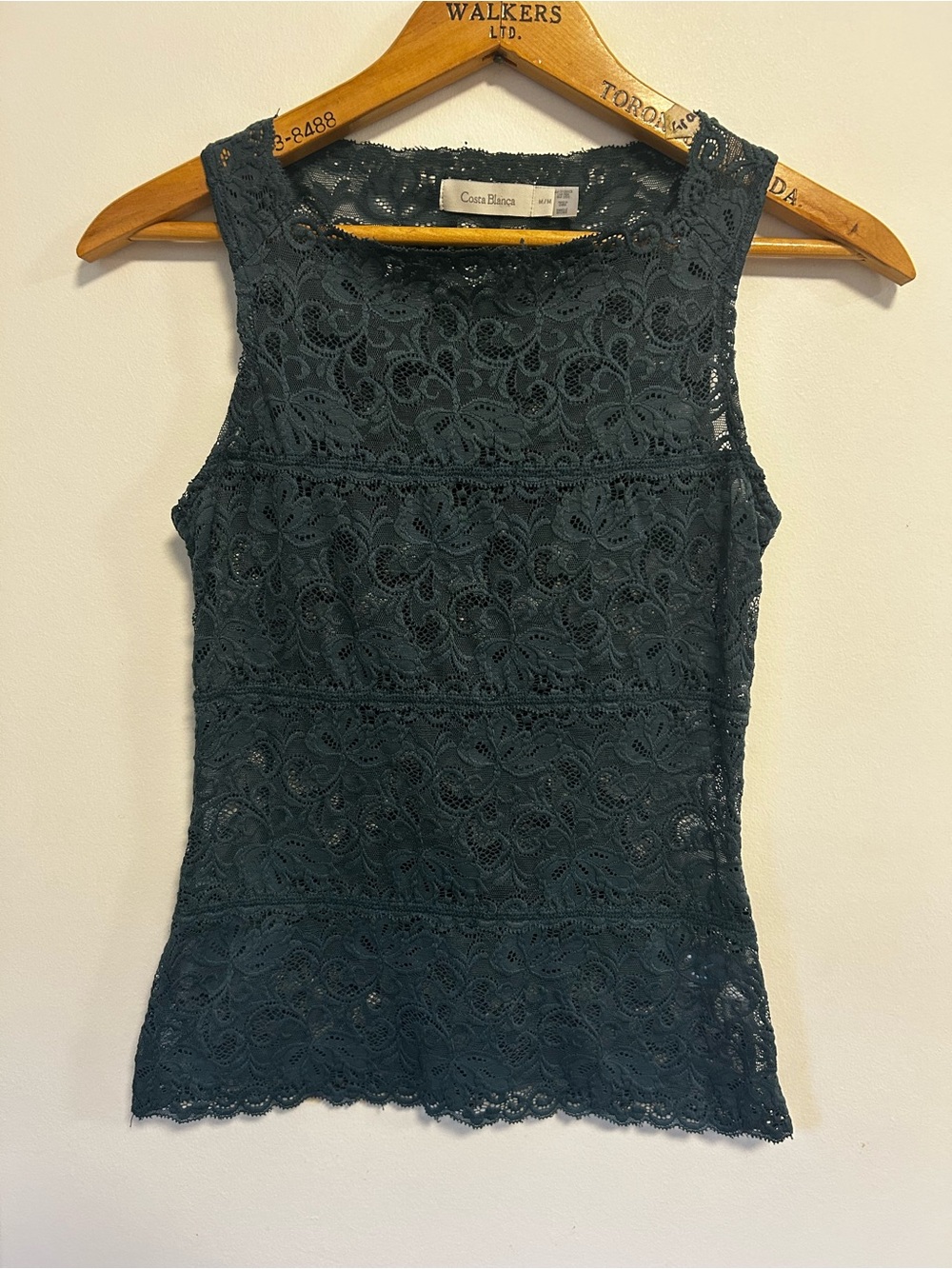 2000s Dark Teal Floral Lace Shell Tank